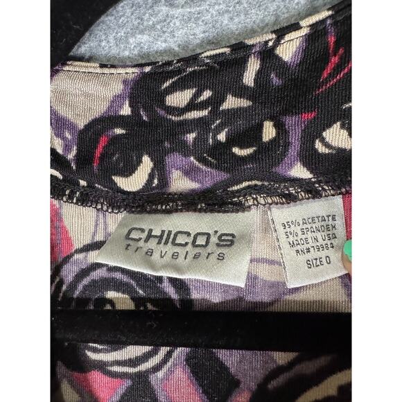 Chico's Travelers Top Women 0 Small‎ Long Sleeve Floral Artsy eclectic abstract - Picture 2 of 7